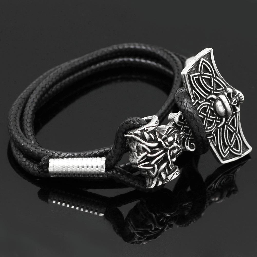 VIKING LEATHER BRACELET WITH MJÖLNIR