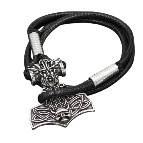 VIKING LEATHER BRACELET WITH MJÖLNIR