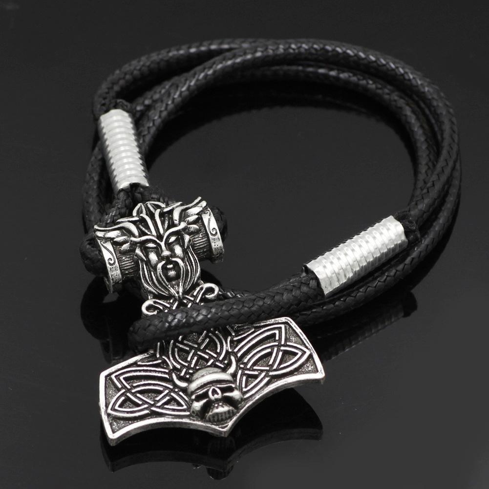 VIKING LEATHER BRACELET WITH MJÖLNIR