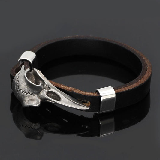 RAVEN SKULL VIKING LEATHER BRACELET