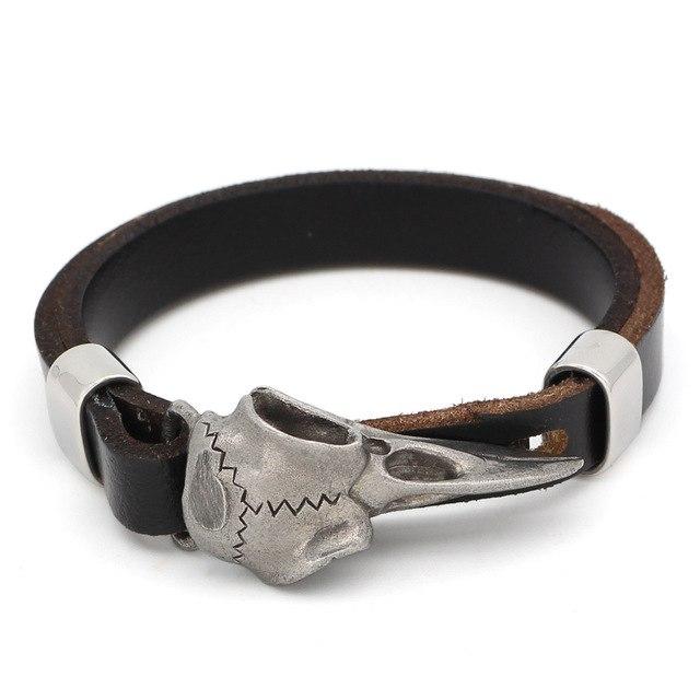 RAVEN SKULL VIKING LEATHER BRACELET