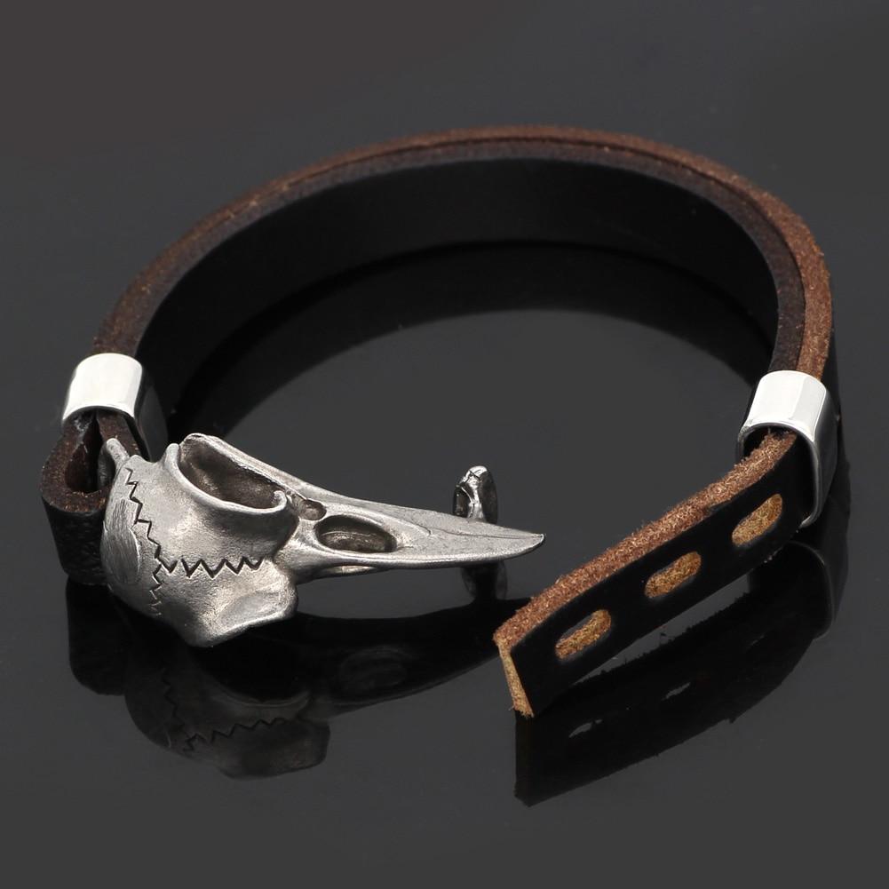 RAVEN SKULL VIKING LEATHER BRACELET