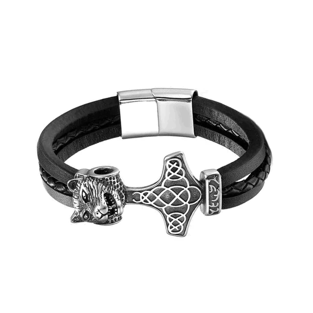 THOR'S HAMMER LEATHER BAND BRACELET