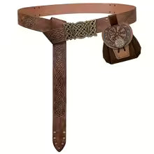 VIKING BELT &amp; VEGVISIR COIN POUCH SET – FAUX LEATHER WITH KNOT PATTERN