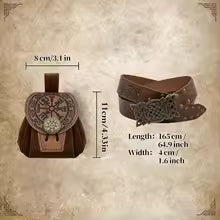 VIKING BELT &amp; VEGVISIR COIN POUCH SET – FAUX LEATHER WITH KNOT PATTERN