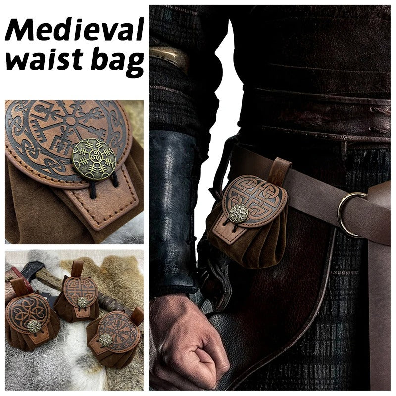 VIKING BELT POUCH – ÆGISHJÁLMR MEDALLION & EMBOSSED PATTERN