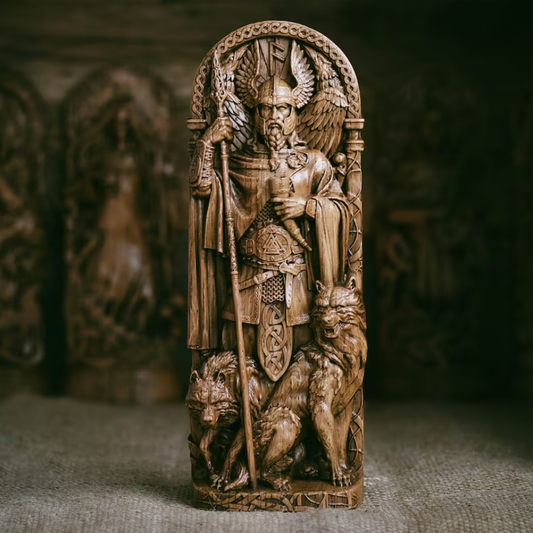 ODIN SCULPTURE, THE ALLFATHER NORDIC GOD WOOD CARVING STATUE