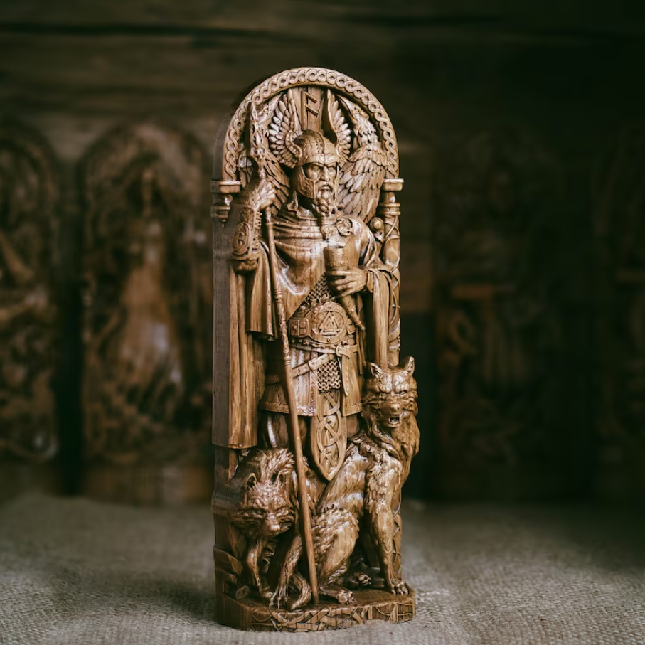 ODIN SCULPTURE, THE ALLFATHER NORDIC GOD WOOD CARVING STATUE