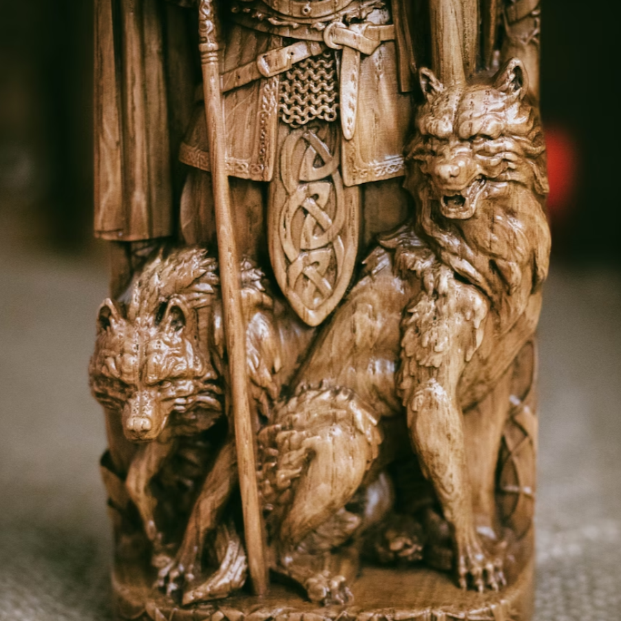 ODIN SCULPTURE, THE ALLFATHER NORDIC GOD WOOD CARVING STATUE