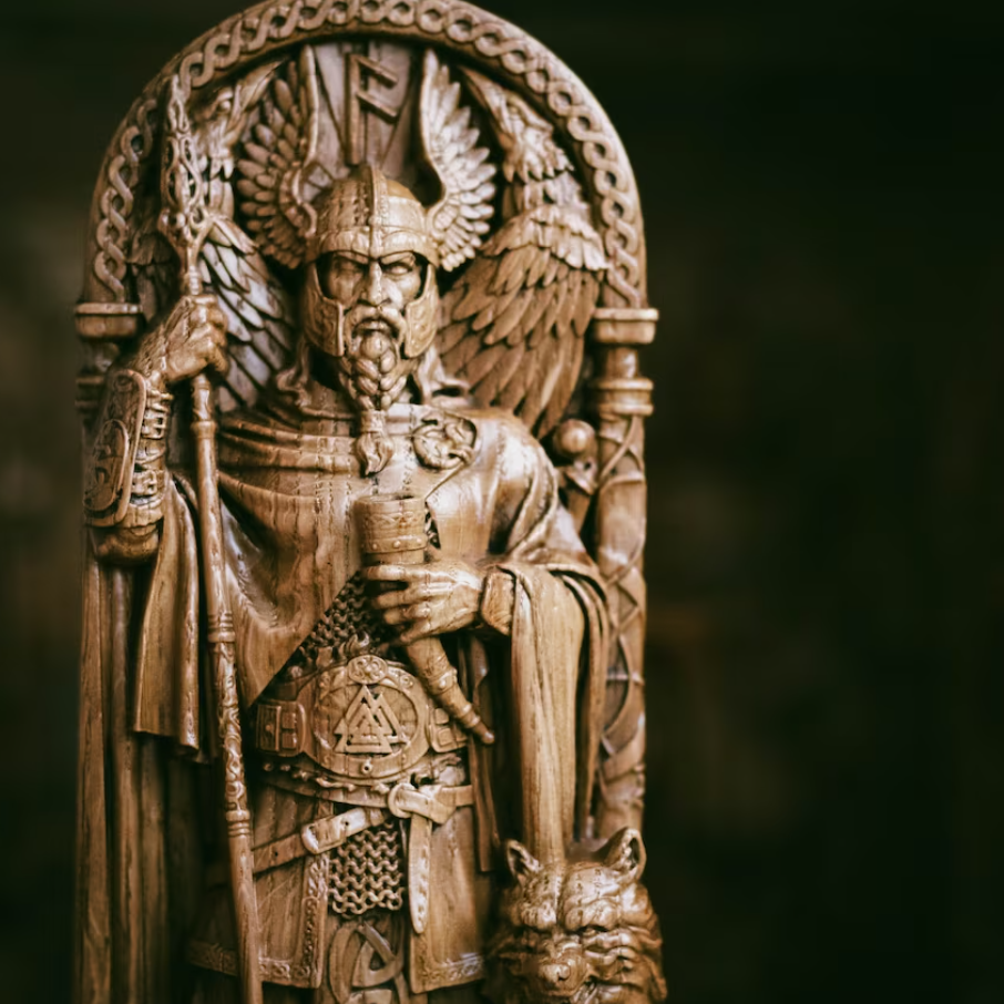 ODIN SCULPTURE, THE ALLFATHER NORDIC GOD WOOD CARVING STATUE