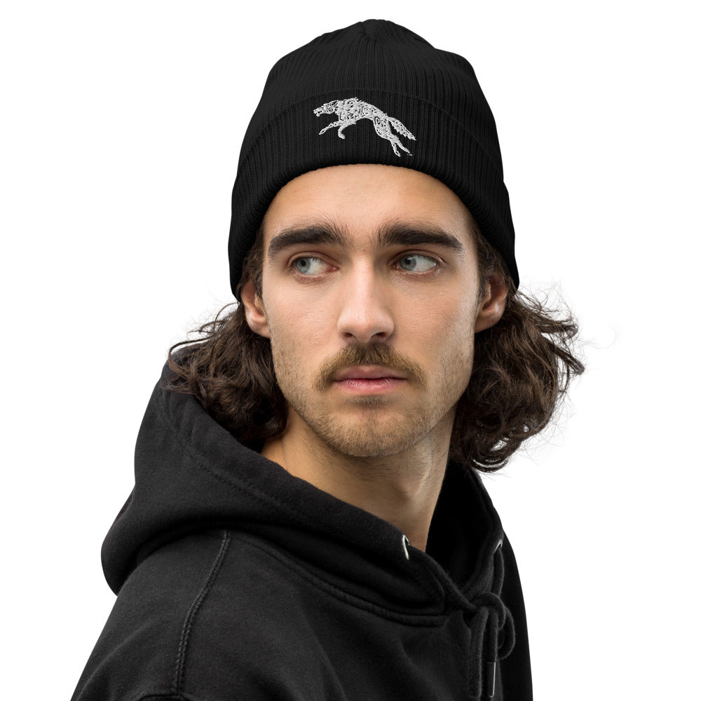 Ribbed Organic Viking Beanie with Fenrir