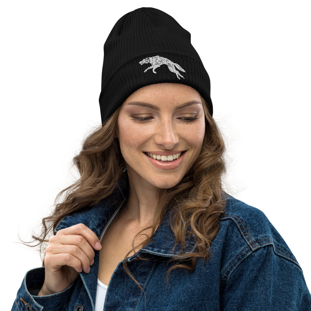 Ribbed Organic Viking Beanie with Fenrir