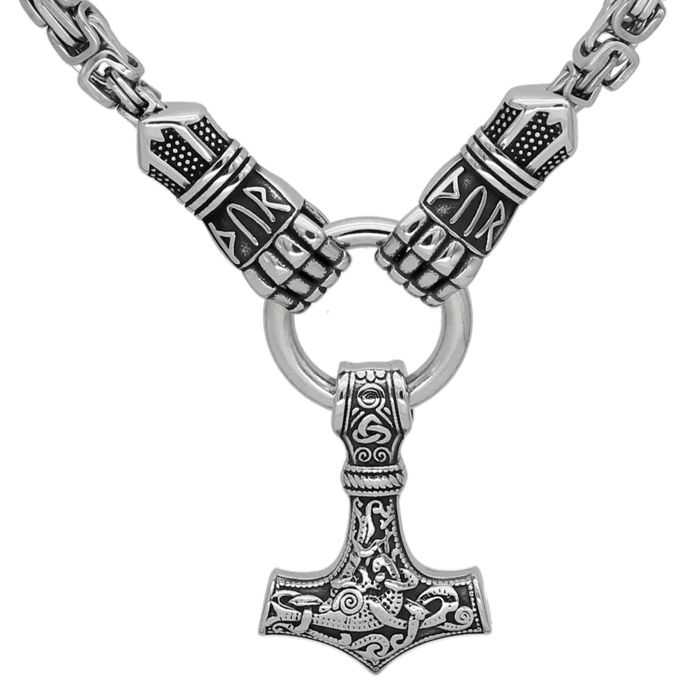 KING CHAIN WITH BERSEKER HOLDING MJOLNIR PENDANT