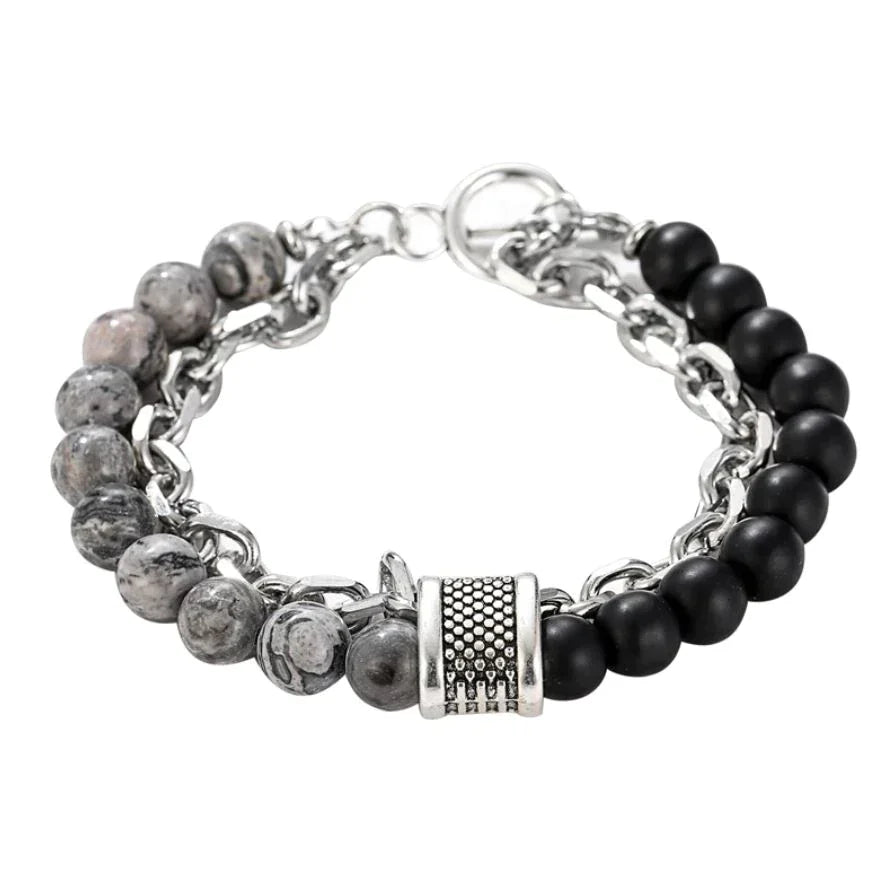 MEN'S VIKING BEADED BRACELET WITH GUNMETAL CHAIN LINKS