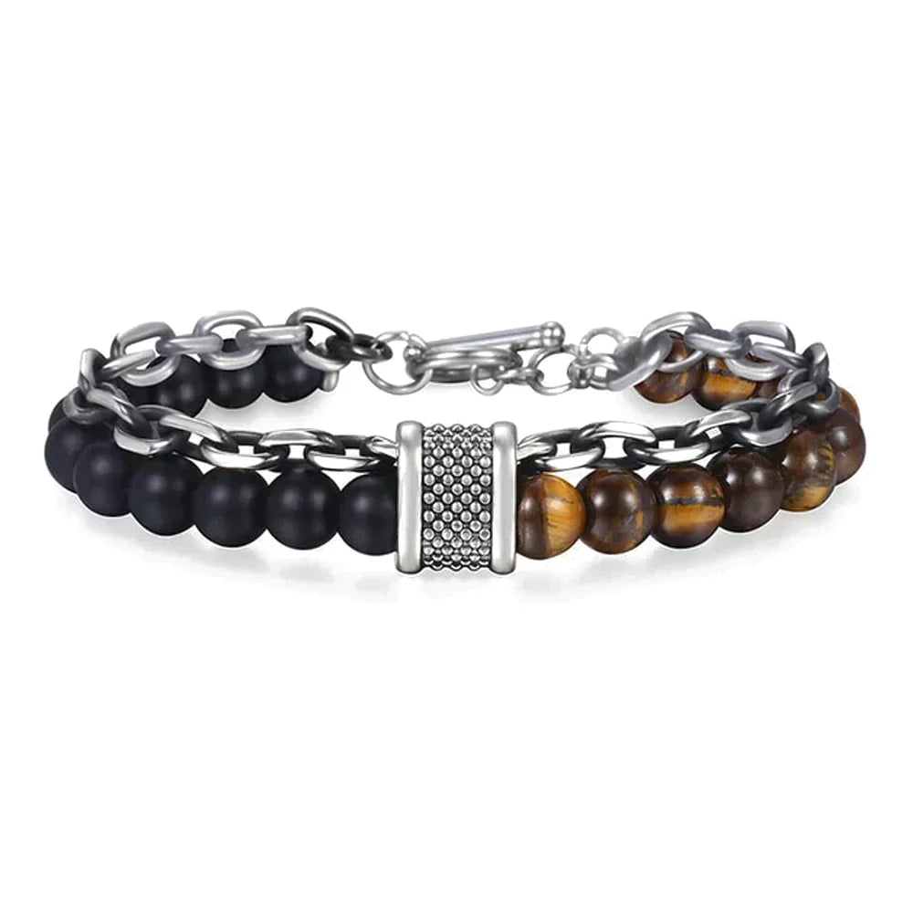 MEN'S VIKING BEADED BRACELET WITH GUNMETAL CHAIN LINKS