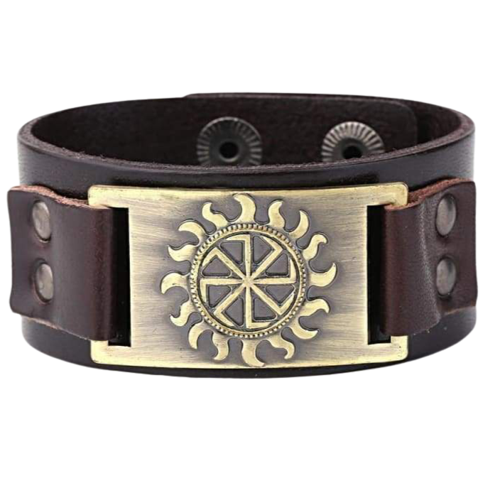 VIKING BRACELET SYMBOL OF SUN - viking leather cuff