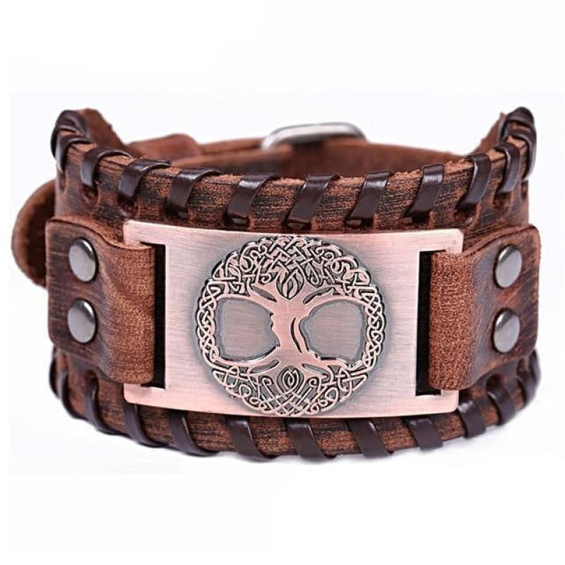 VIKING CUFF TREE OF LIFE - Antique Copper Brown - viking leather cuff