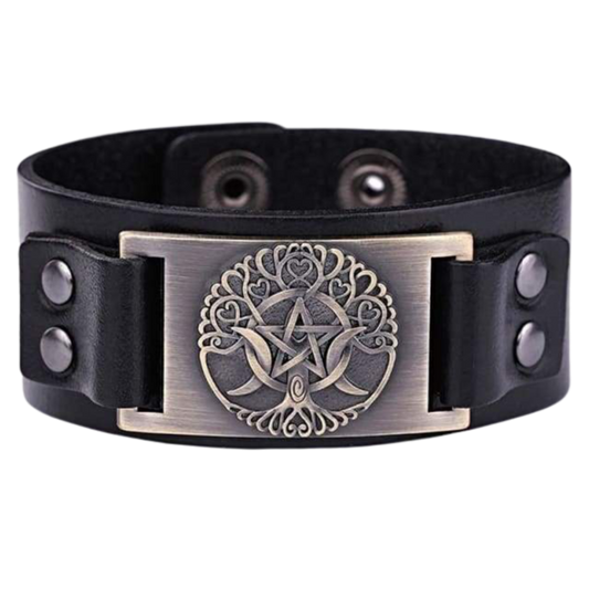 VIKING LEATHER BRACELET YGGDRASIL - viking leather cuff