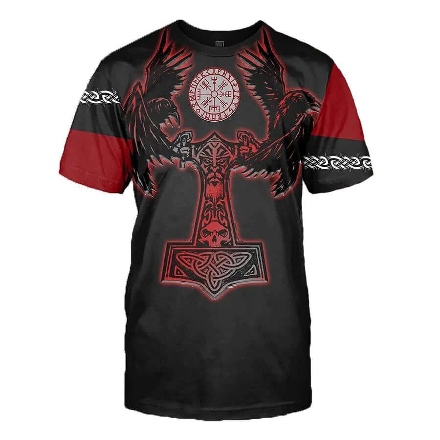 Viking T-Shirt - Thor's Hammer with Nordic Ravens