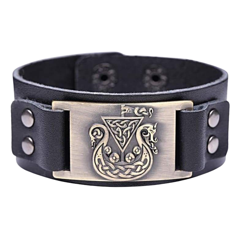 VIKING SHIP DRAKKAR BRACELET - viking leather cuff