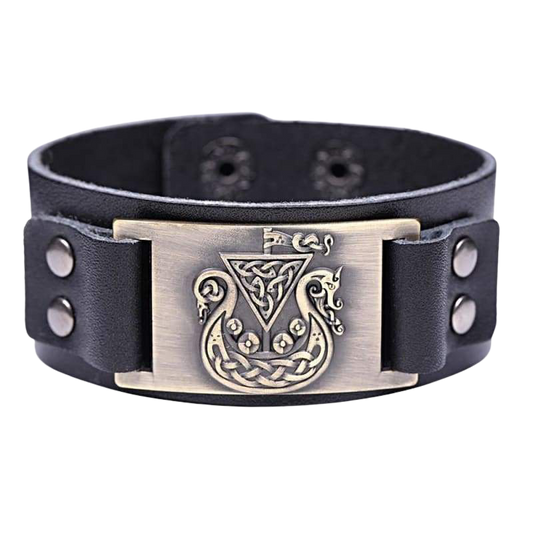 VIKING SHIP DRAKKAR BRACELET - viking leather cuff