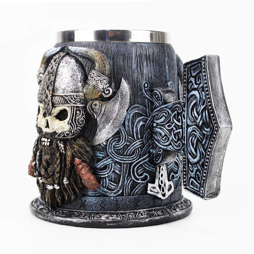 MJOLNIR TANKARD CUP WITH VIKING SKULL AND HORNED HELMET