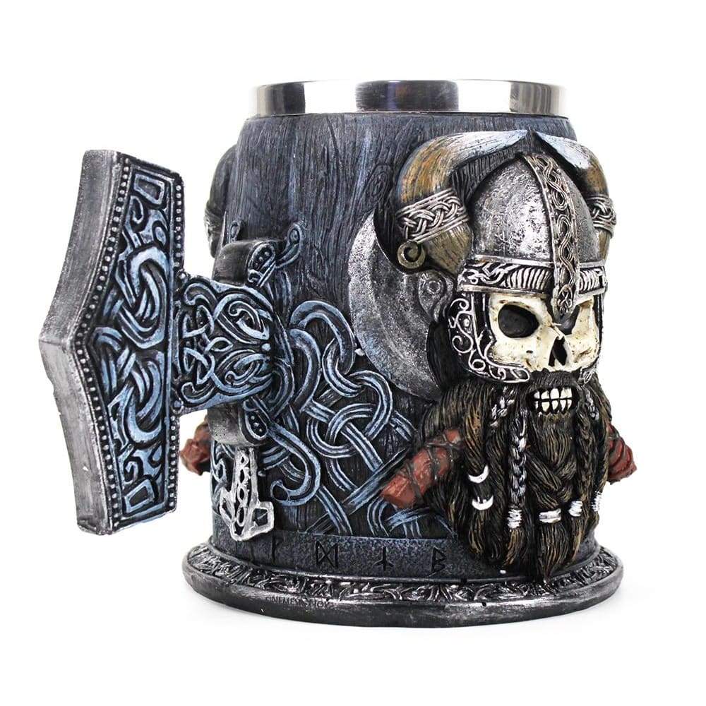 MJOLNIR TANKARD CUP WITH VIKING SKULL AND HORNED HELMET