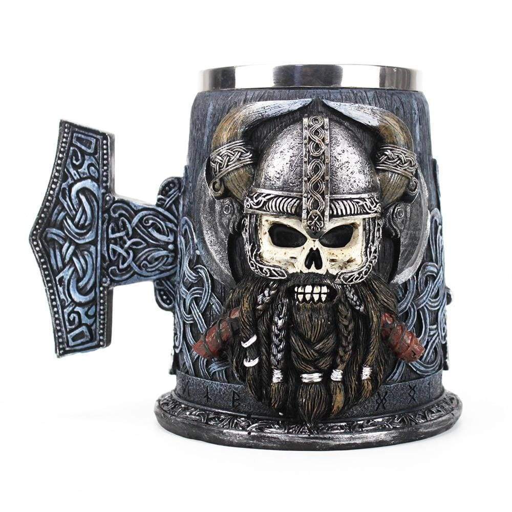 MJOLNIR TANKARD CUP WITH VIKING SKULL AND HORNED HELMET