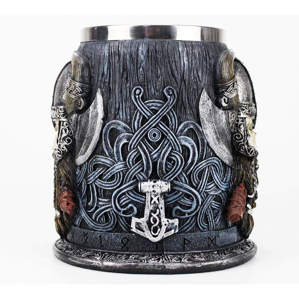 MJOLNIR TANKARD CUP WITH VIKING SKULL AND HORNED HELMET