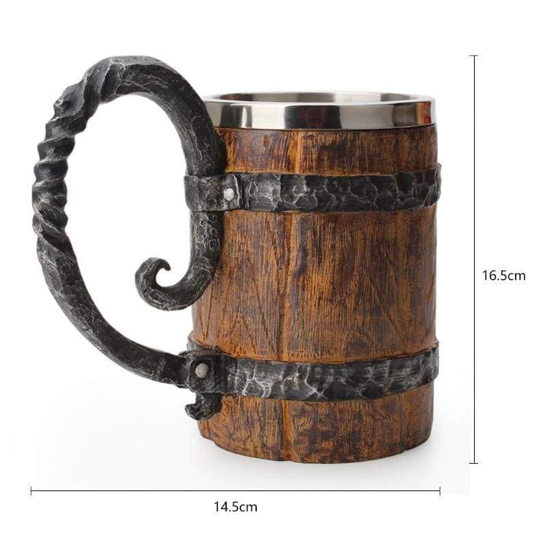 VIKING MUG WITH RAW WOOD BARREL DESIGN