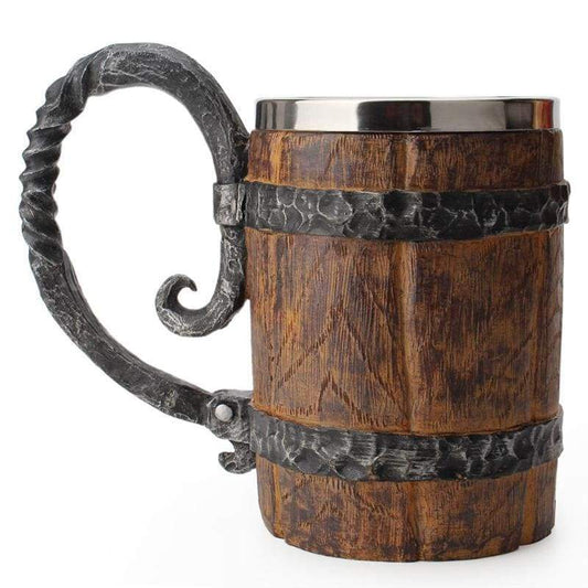 VIKING MUG WITH RAW WOOD BARREL DESIGN