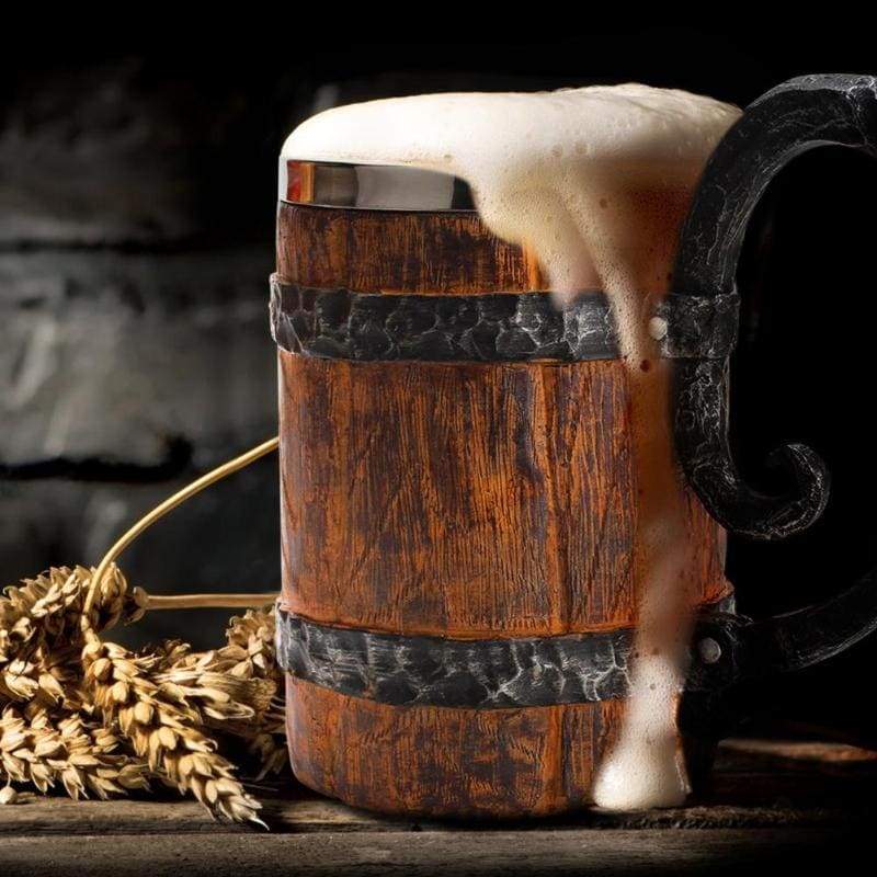 VIKING MUG WITH RAW WOOD BARREL DESIGN