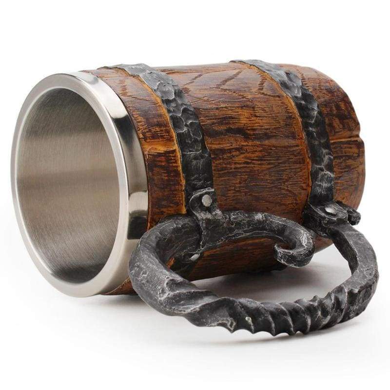 VIKING MUG WITH RAW WOOD BARREL DESIGN