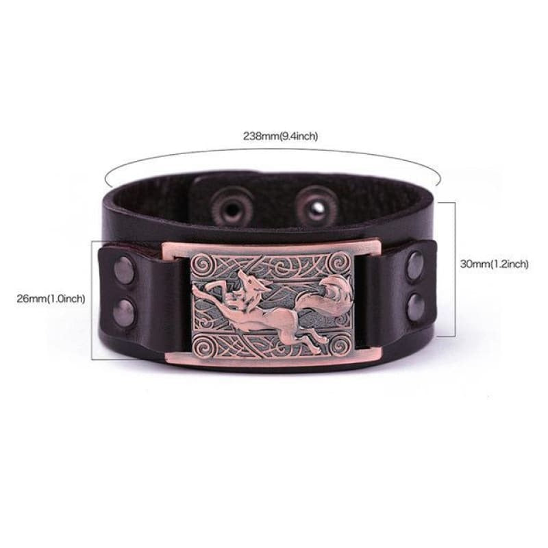 VIKING WOLF BRACELET - Brown Antique Copper - viking leather cuff