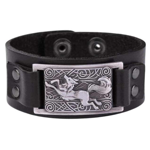 VIKING WOLF BRACELET - viking leather cuff