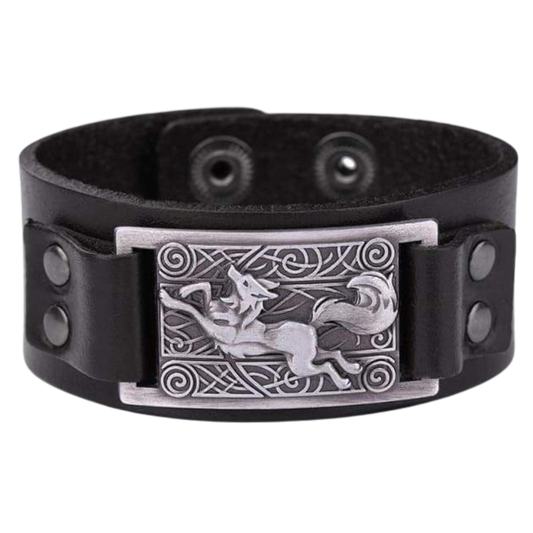 VIKING WOLF BRACELET - viking leather cuff