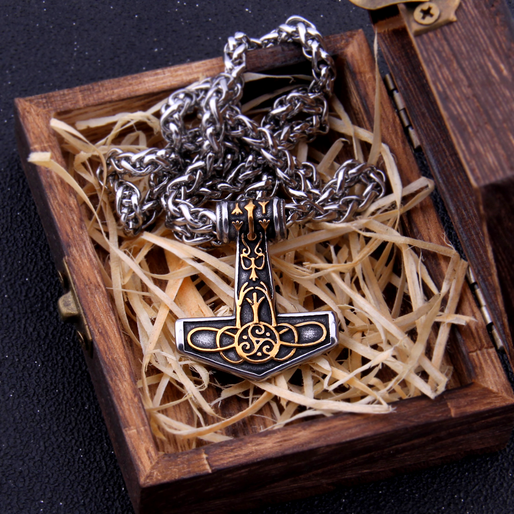 Thors Hammer Kette Goldene Algiz Rune