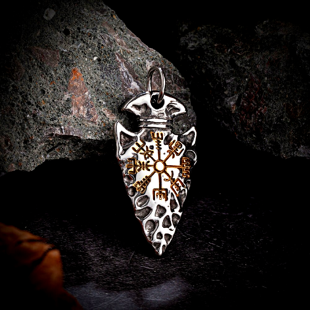 Wikinger Kette Goldene Vegvisir Pfeil