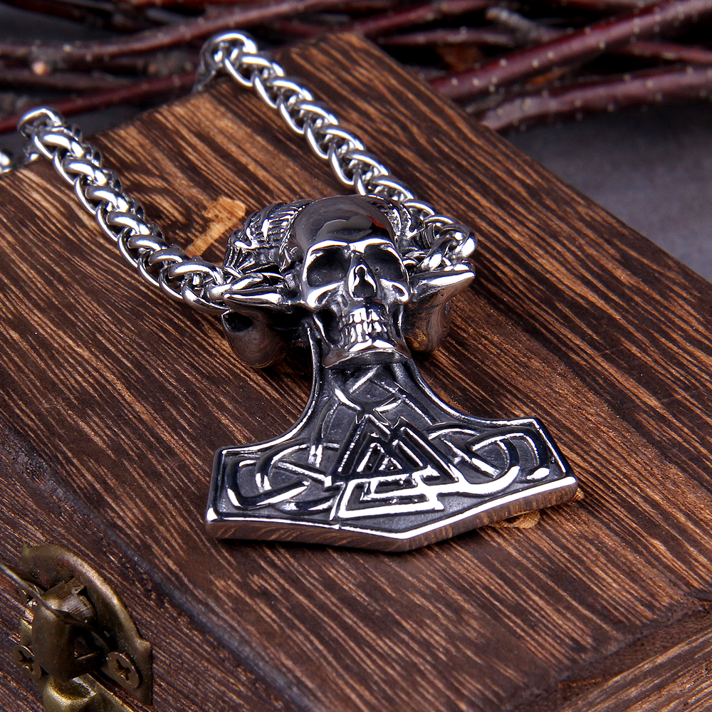 Thors Hammer Kette Valknut Totenkopf