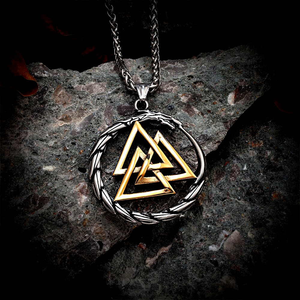 Wikinger Kette Goldener Valknut Midgardschlange