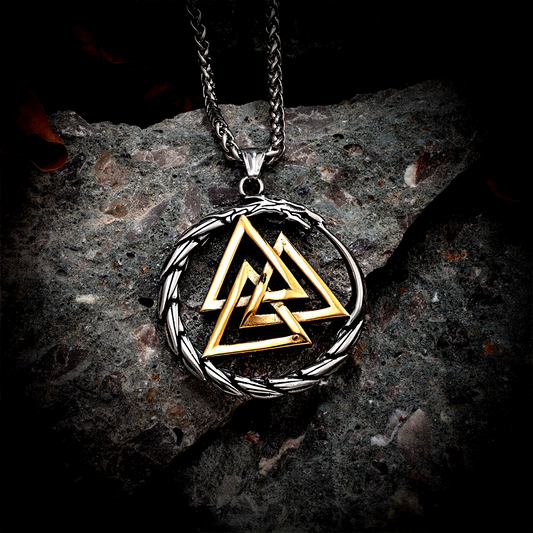 Wikinger Kette Goldener Valknut Midgardschlange