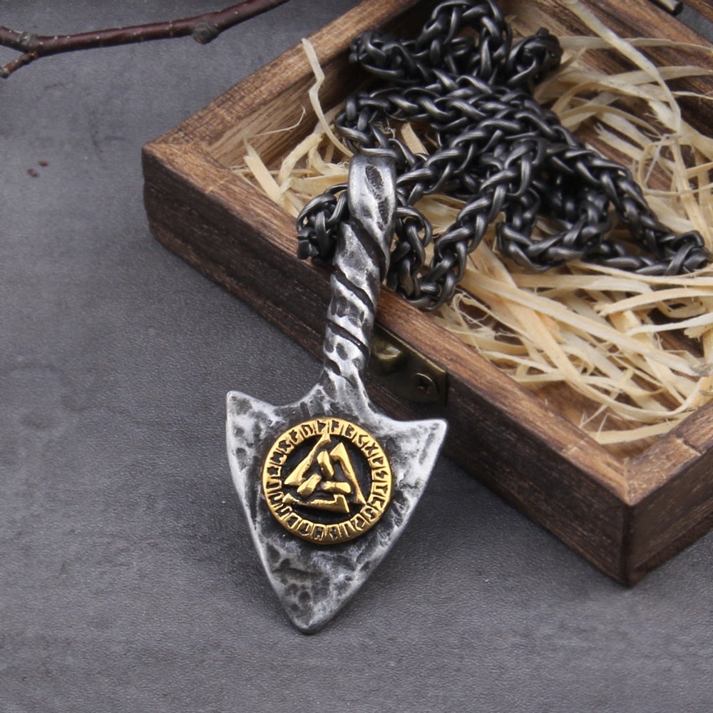 Wikinger Kette Goldener Valknut Pfeil