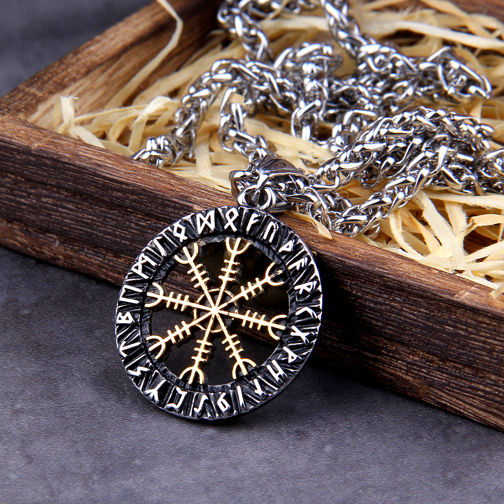 Wikinger Kette Goldene Vegvisir-Runen