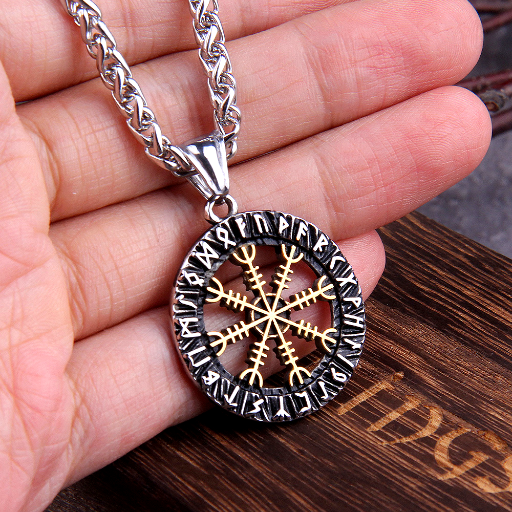 Wikinger Kette Goldene Vegvisir-Runen