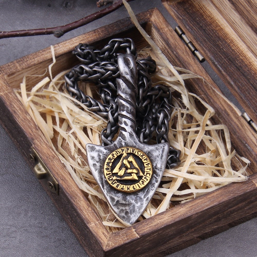 Wikinger Kette Goldener Valknut Pfeil