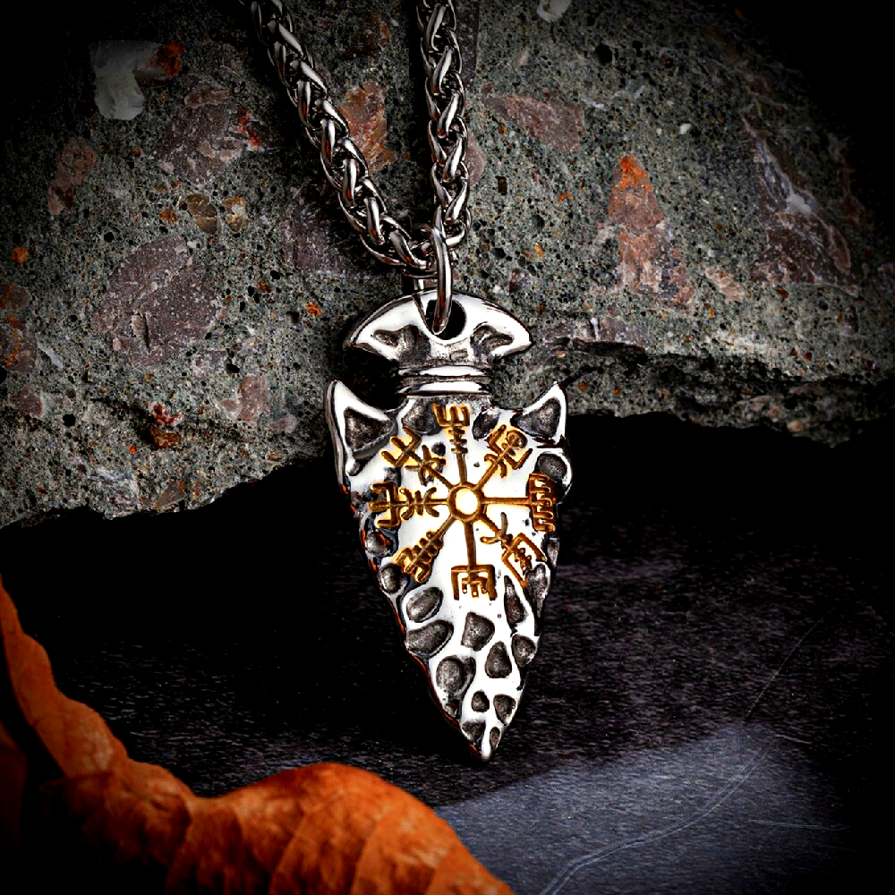 Wikinger Kette Goldene Vegvisir Pfeil