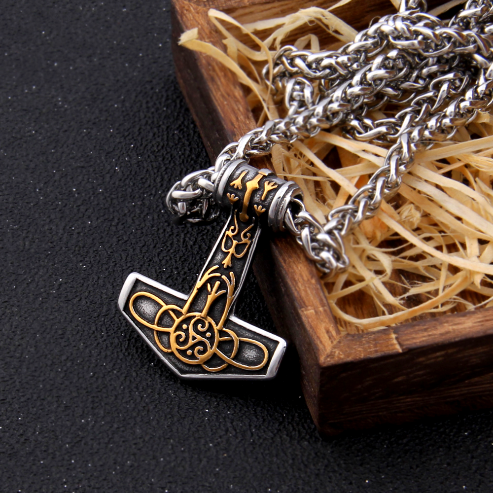 Thors Hammer Kette Goldene Algiz Rune