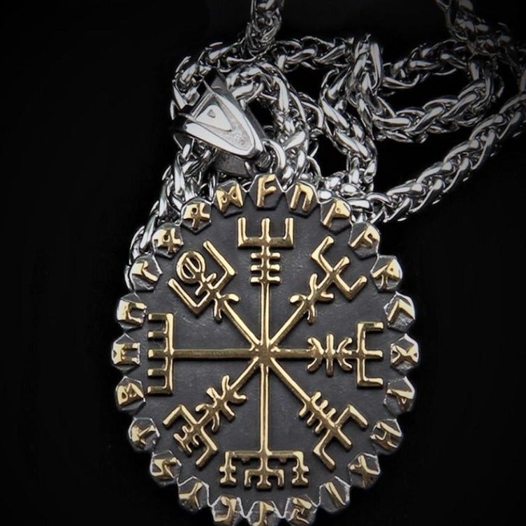 Wikinger Kette Goldener Vegvisir Runenkreis