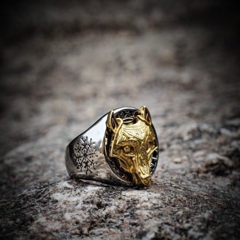 Wikinger Ring Goldener Wolf