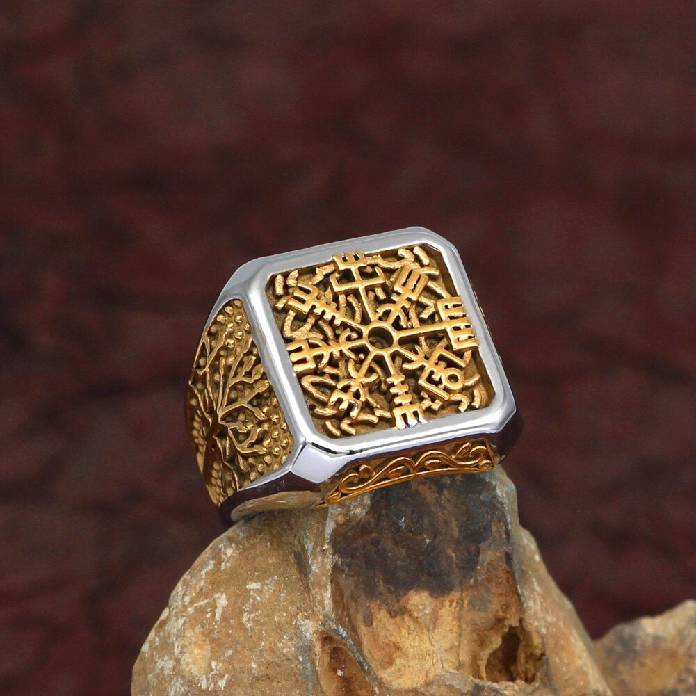 Wikinger Ring Goldene Vegvisir